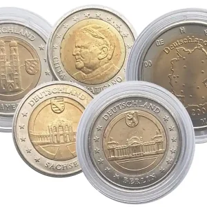 5 x 2 Euro Probeprägungen Specimen Deutschland und Vatikan Finale Aktion
