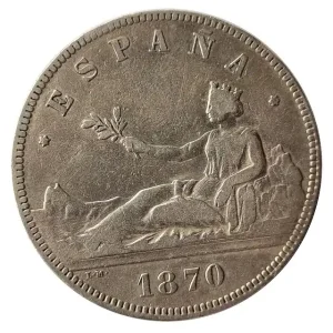 Nur Heute Republik Spanien 5 Pesetas Silbermünze 1870