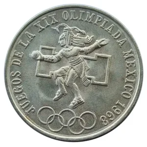 Kostenfreie Lieferung Mexico 25 Pesos Silbermünze Olympiade 1968 - 22,5 gr 720/1000 Silber
