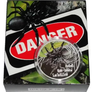 Original Tuvalu 1 Oz Silber Funnel Web Spider 2012 Polierte Platte - Deadly and Dangerous Serie