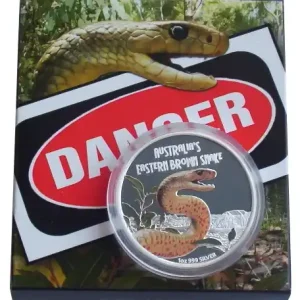 Sonderaktion Tuvalu 1 Oz Silber Eastern Brown Snake 2010 Polierte Platte - Deadly and Dangerous Serie