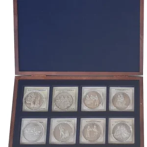 Markenprodukt Münzkassette mit 12 Silbermedaillen Geschichte des Christentums Insgesamt 240 gr 999/1000 Silber