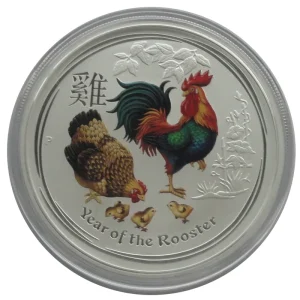 Kracherpreis Australien 2 Oz Silber Lunar II Hahn Farbe 2017