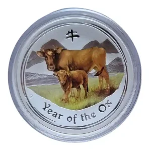 Letzte Chance Australien 2 Oz Silber Lunar Ochse II 2009 Farbe