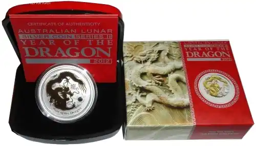 Gleich Bestellen Australien 1 Oz Silber Lunar II Drache 2012 vergoldet ( Gilded ) im Etui