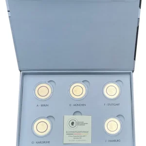 Zertifiziert BRD: 5 x 5 Euro Tropische Zone ADFGJ 2017 Stempelglanz vergoldet in LED - Kassette