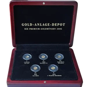 Diverse Länder: 5 x 0,5 Gramm Goldmünzen 999/1000 Gold Polierte Platte im Etui mit Zertifikat Exklusiv