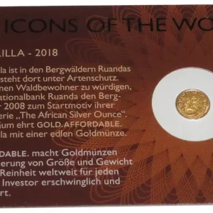 Letzte Chance Ruanda 1/200 Oz Goldmünze Berggorilla 2018 Icons of the World im Blister
