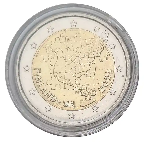 Finnland 2 Euro Gedenkmünze - 50 Jahre UN 2005 in Münzkapsel Limited Edition
