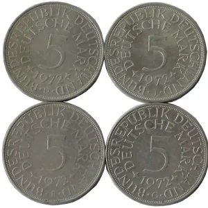 Premium BRD: 5 DM Umlaufmünzen Silber DFGJ 1972 Komplettsatz