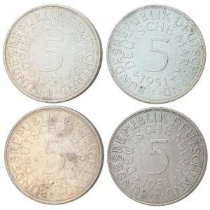 Highlight BRD: 5 DM Umlaufmünzen Silber DFGJ 1951 Komplettsatz