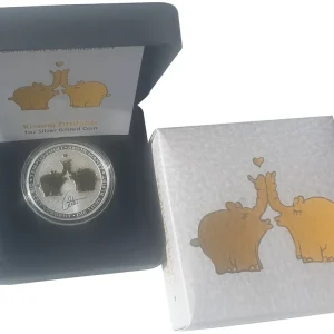 Bestpreis 1 Oz Silber Ottifanten 2020 Gilded vergoldet - Küssende Elefanten Silbermünze Tuvalu