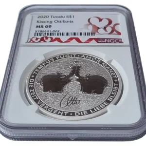 1 Oz Silber Ottifanten 2020 NGC MS 69 - Küssende Elefanten Silbermünze Tuvalu Kostenloser Rückversand