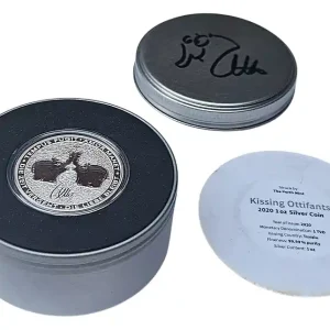 Highlight 1 Oz Silber Ottifanten 2020 - Küssende Elefanten Silbermünze Tuvalu - Blechdose mit Unterschrift