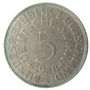 Markenware 5 DM Silberadler 1958 J - Seltener Jahrgang! RARITÄT