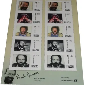 Geprüft Bud Spencer Briefmarken 10 x 1,45 Euro Briefmarkenbogen Limited Edition nur 10.000 Stück !