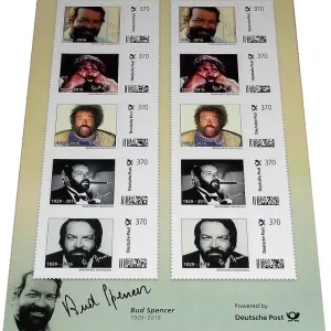 Sichere Zahlung Bud Spencer Briefmarken 10 x 3,70 Euro Briefmarkenbogen Limited Edition nur 10.000 Stück !