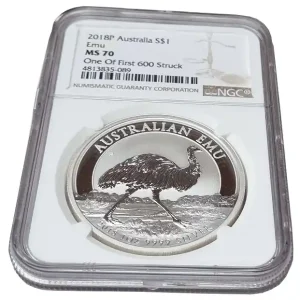 Neue Ware 1 Oz Silber Emu 2018 NGC MS 70 - (One Of First 600 Struck) Silbermünze Australien