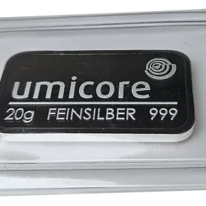 Ab Werk 20 gr Silberbarren Umicore in Folie verschweist