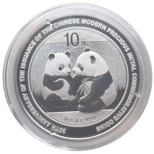 China 10 Yuan 1 Oz Silber 30 Jahre Jubiläums Panda 2009 in Münzkapsel Finale Aktion