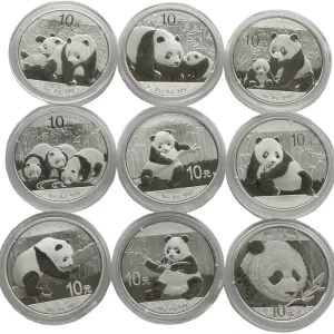Versand Am Gleichen Tag China 9 x 10 Yuan Silber Panda Sammlung 2010 - 2018