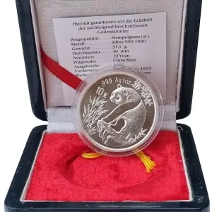 China 10 Yuan 1 Oz Silber Panda 1993 Stempelglanz - Münzkapsel im Etui Mega-Angebot