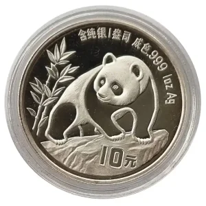 Schnäppchen China 10 Yuan 1 Oz Silber Panda 1990 in Münzkapsel