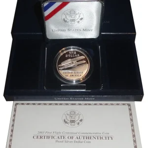 USA 1 Dollar Silbermünze First Flight (erster Motorflug) 2003 Polierte Platte Meistverkauft