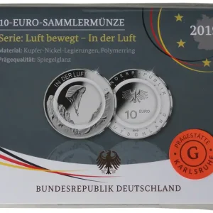 10 Euro in der Luft 2019 G Karlsruhe Polierte Platte mit farblosem Polymerring Markenprodukt