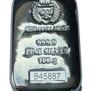 Preiswert Germania Mint 100 Gramm Silberbarren 999,9 Feinsilber (gegossen) Gußbarren