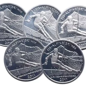 5 x 10 Euro Silber 2011 ADFGJ Alpine SKI WM Garmisch - Partenkirchen Solange Der Vorrat Reicht