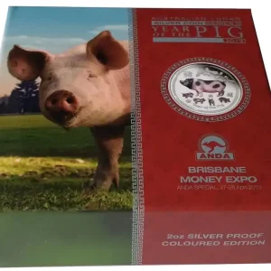 Australien 2 Oz Silber Lunar Schwein Farbe Color Brisbane Money Expo 2019 Polierte Platte Exklusiv