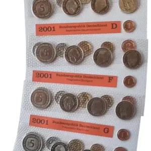 BRD 5 x 12,68 DM Kursmünzensatz ADFGJ 2001 - Original Noppenfolie Ausverkauf