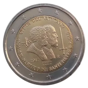 Vatikan 2 Euro Gedenkmünze 1950. Jahrestag des Martyriums Petrus u. Paulus 2017 in Münzkapsel Expressversand