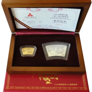 Direktkauf China Gold - Silber Set 160 Yuan Fan - Shaped Drache 2012