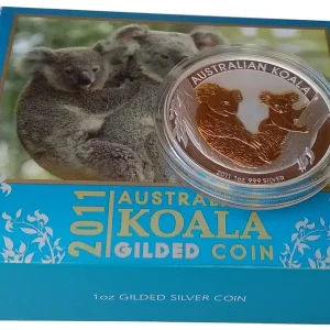 Australien 1 Oz Silber Koala 2011 vergoldet Gilded im Etui Neu Im Sortiment