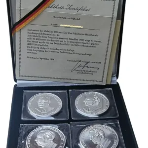 Original Silbermedaillen Die Vier Präsidenten - Spiegelglanz im Etui mit Zertifikat