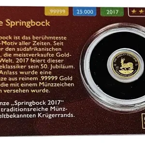 Saisonangebot Gabun 0,5 gr Goldmünze 50 Jahre Springbock 2017 Prooflike im Blister