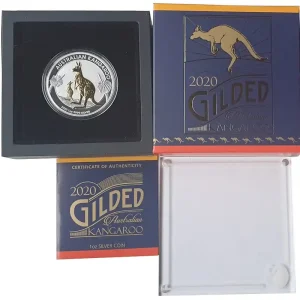 Australien 1 Oz Silber Känguru 2020 vergoldet Gilded im Etui Neue Ware