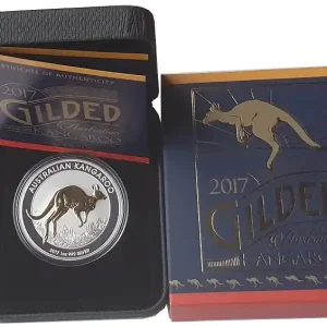 Original Australien 1 Oz Silber Känguru 2017 vergoldet Gilded im Etui