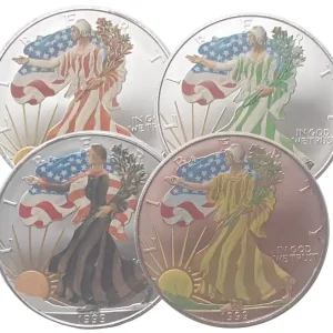 Schnäppchen USA 4 x 1 Oz Silber Eagle 1999 in Farbe - 4 Jahreszeiten Sommer, Frühling, Herbst und Winter