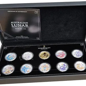 Nur Heute Australien 10 x 1/2 Oz Silber Drachen Set Farbe 2024 im Etui