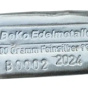 BeKo Edelmetalle 100 Gramm Silberbarren 999 Feinsilber (gegossen) 2024 Seriennummer 2 Preiswert