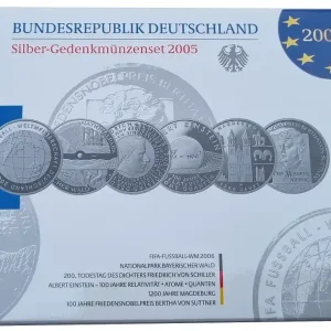 Schnäppchen 6 x 10 Euro Silber Gedenkmünzenset Deutschland 2005 Spiegelglanz im Folder