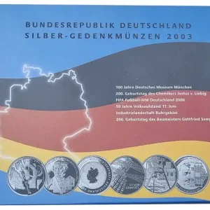 Schnäppchen 6 x 10 Euro Silber Gedenkmünzenset Deutschland 2003 Spiegelglanz im Folder