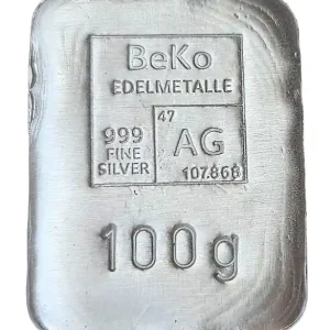 BeKo Edelmetalle 100 Gramm Silberbarren 999 Feinsilber (gegossen) Sammlerbarren Neu