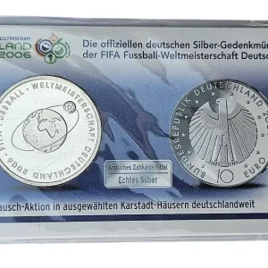BRD: 10 Euro Silber Gedenkmünze 2004 - Fussball WM 2006 in Deutschland im Karstadt Blister Expressversand