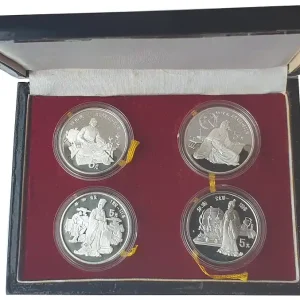 Exklusiv China 4 x 5 Yuan Silber Große Persönlichkeiten 1986 Polierte Platte mit Etui