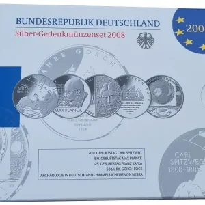 5 x 10 Euro Silber Gedenkmünzenset Deutschland 2008 Spiegelglanz im Folder Schneller Versand