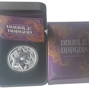 Jetzt Zugreifen 1 Oz Silber Double Dragon (Drache) 2020 PP - Polierte Platte im Etui aus Australien